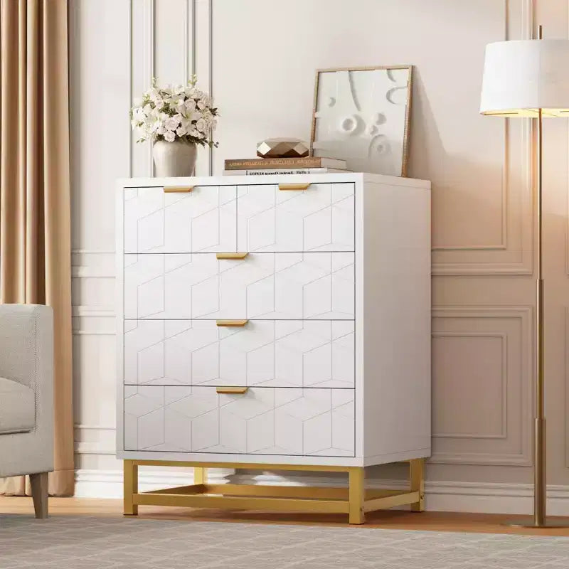 Comodino Moderno con Cassetti, Organizer per Armadio con Gambe in Metallo, Ampio Spazio e 5 Cassetti per Camera da Letto, Soggiorno, Corridoio