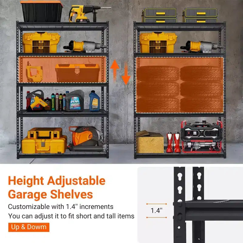 Scaffalatura da Garage a 5 Ripiani, Scaffali Metallici Regolabili da 2500 Libbre, Scaffalatura Resistente per Garage, Scaffale Industriale per Uso Generale