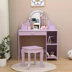 GustoWave Toilette per Bambini con Specchio e Sgabello, Libreria, Cassetto e Ripiani, per Bambine 3-9 Anni, Viola