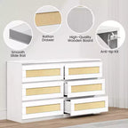 Comò a doppia cassettiera a 6 cassetti per camera da letto, cassettiera ampia e comò in stile Boho, organizer in legno per armadio, soggiorno, ingresso