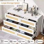 Comò a doppia cassettiera a 6 cassetti per camera da letto, cassettiera ampia e comò in stile Boho, organizer in legno per armadio, soggiorno, ingresso