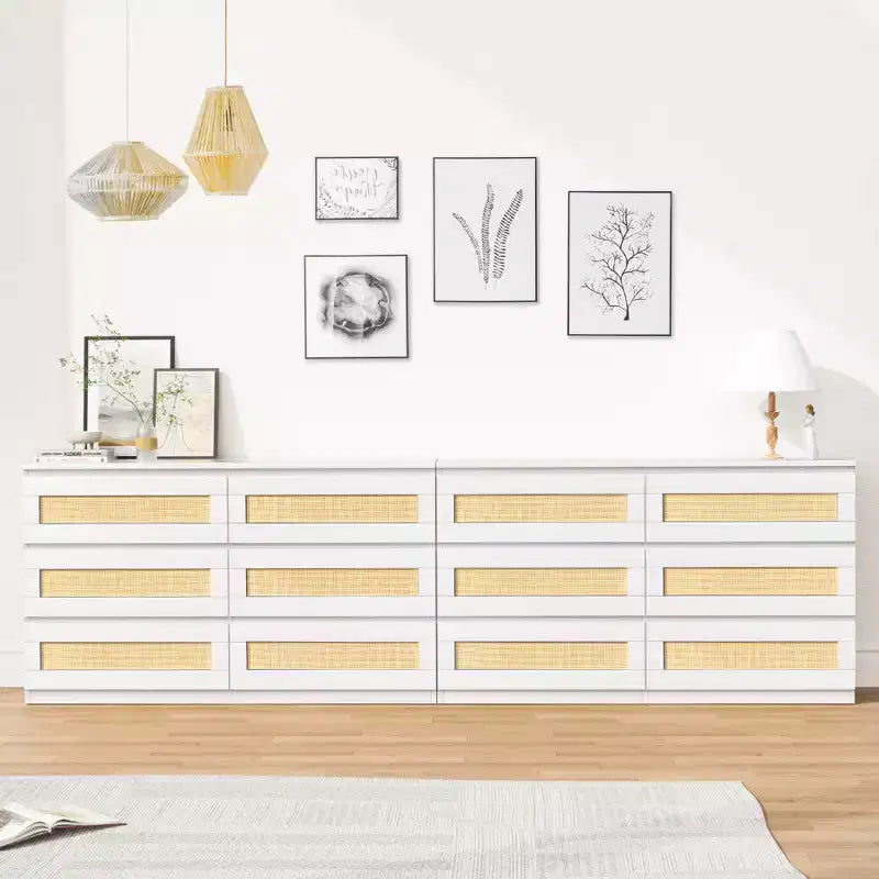 Comò a doppia cassettiera a 6 cassetti per camera da letto, cassettiera ampia e comò in stile Boho, organizer in legno per armadio, soggiorno, ingresso