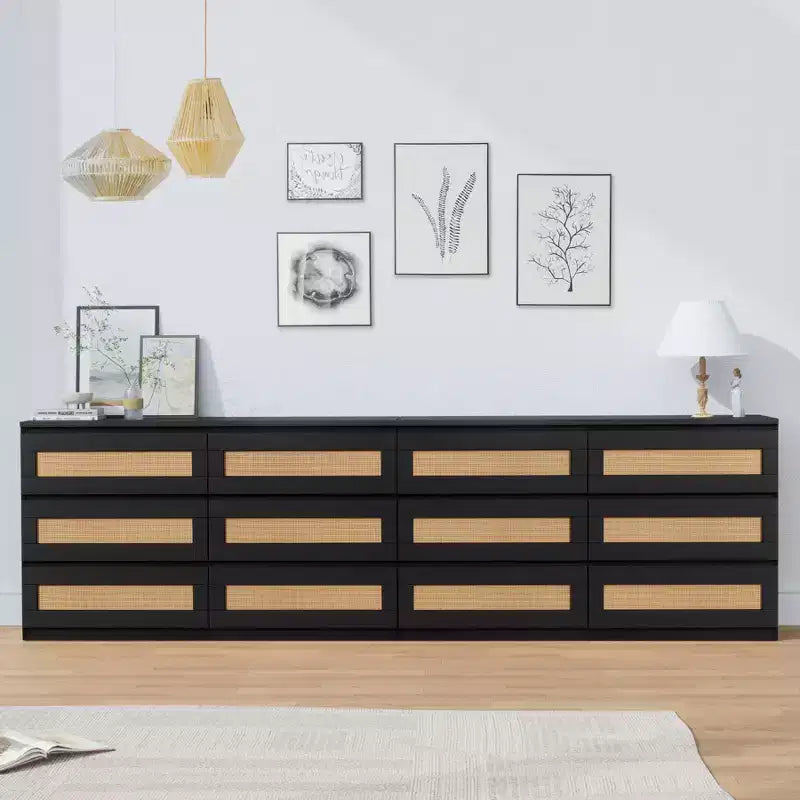 Comò a doppia cassettiera a 6 cassetti per camera da letto, cassettiera ampia e comò in stile Boho, organizer in legno per armadio, soggiorno, ingresso
