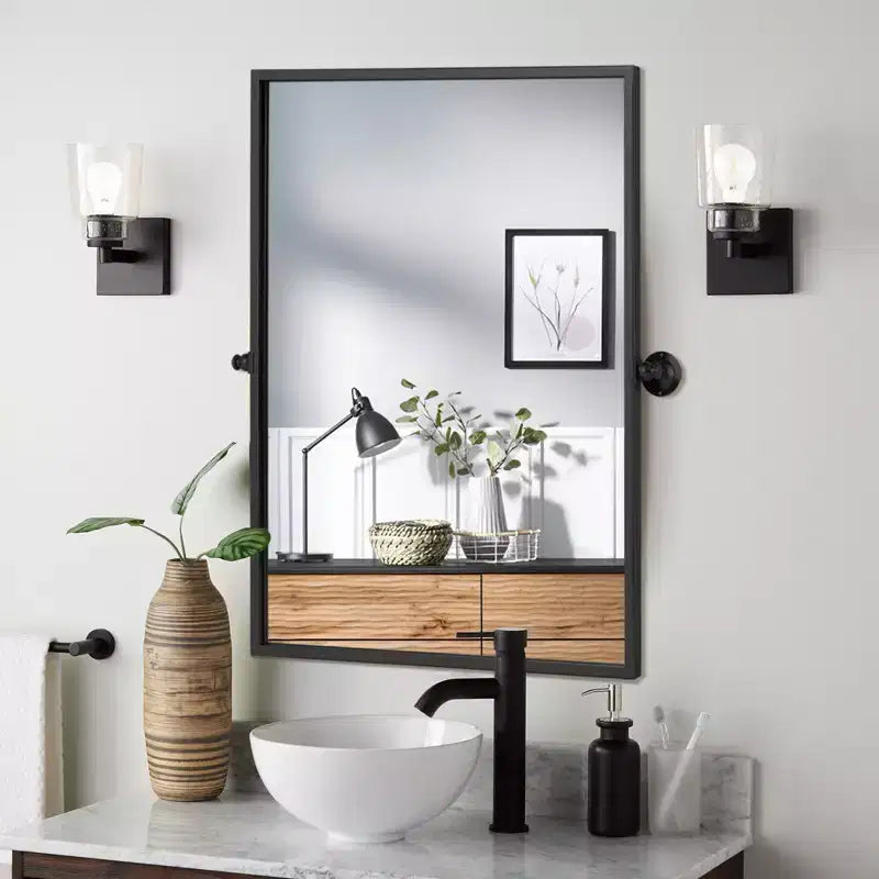 Specchio da bagno Pexfix con cornice in metallo e perno, regolabile a parete per un arredamento moderno