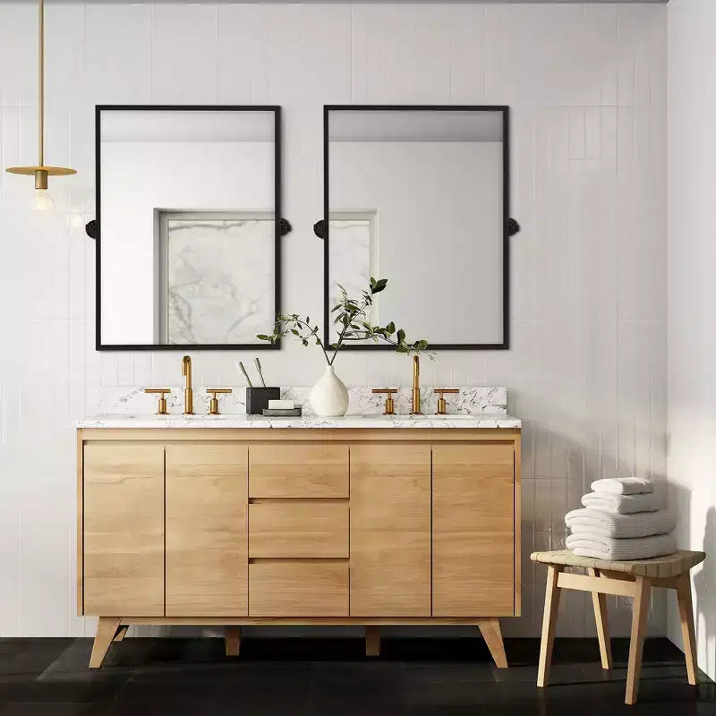 Specchio da bagno Pexfix con cornice in metallo e perno, regolabile a parete per un arredamento moderno