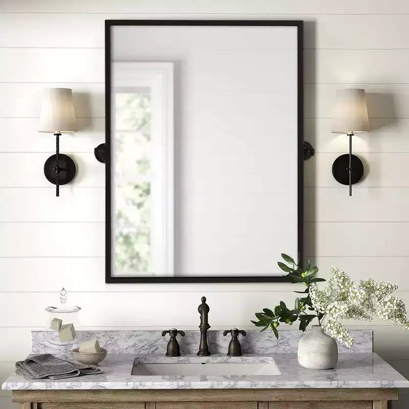 Specchio da bagno Pexfix con cornice in metallo e perno, regolabile a parete per un arredamento moderno