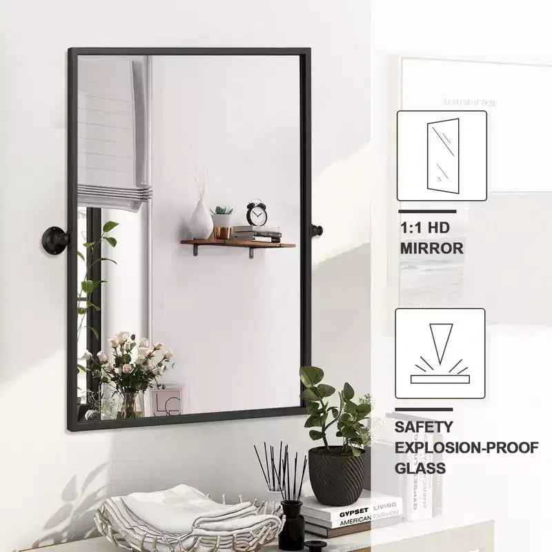 Specchio da bagno Pexfix con cornice in metallo e perno, regolabile a parete per un arredamento moderno
