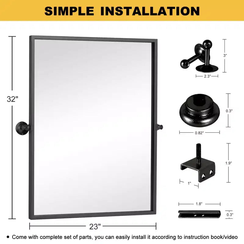 Specchio da bagno Pexfix con cornice in metallo e perno, regolabile a parete per un arredamento moderno