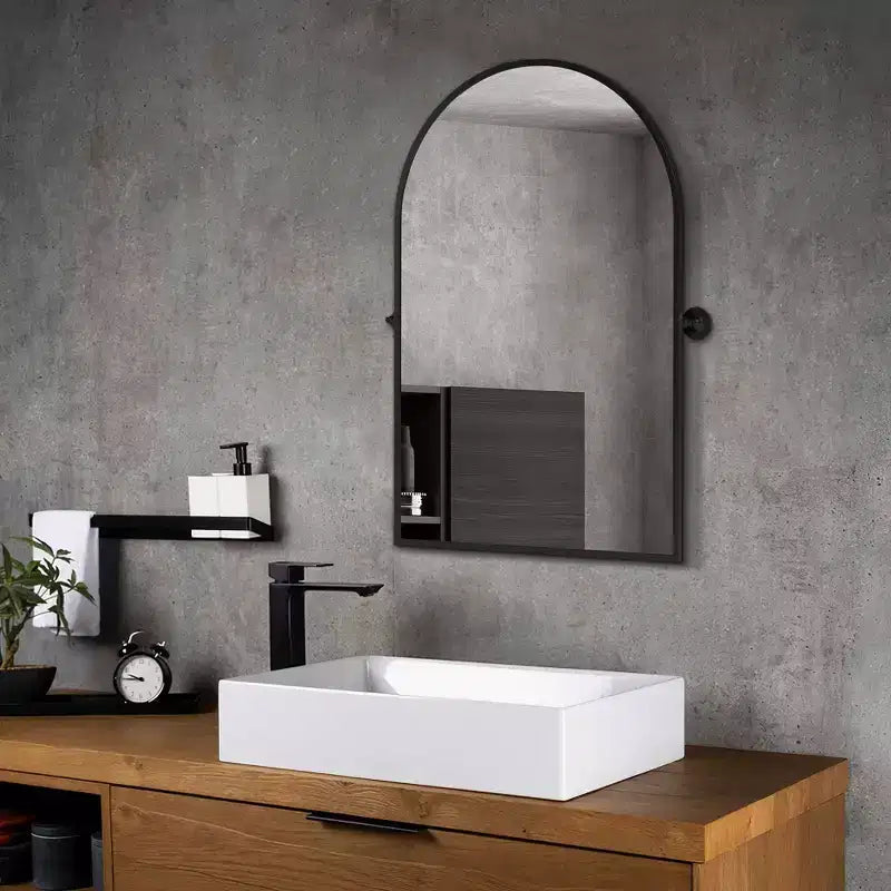 Specchio da bagno Pexfix con cornice in metallo e perno, regolabile a parete per un arredamento moderno