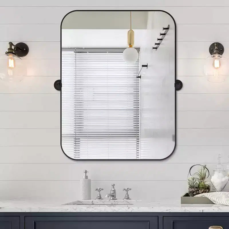 Specchio da bagno Pexfix con cornice in metallo e perno, regolabile a parete per un arredamento moderno
