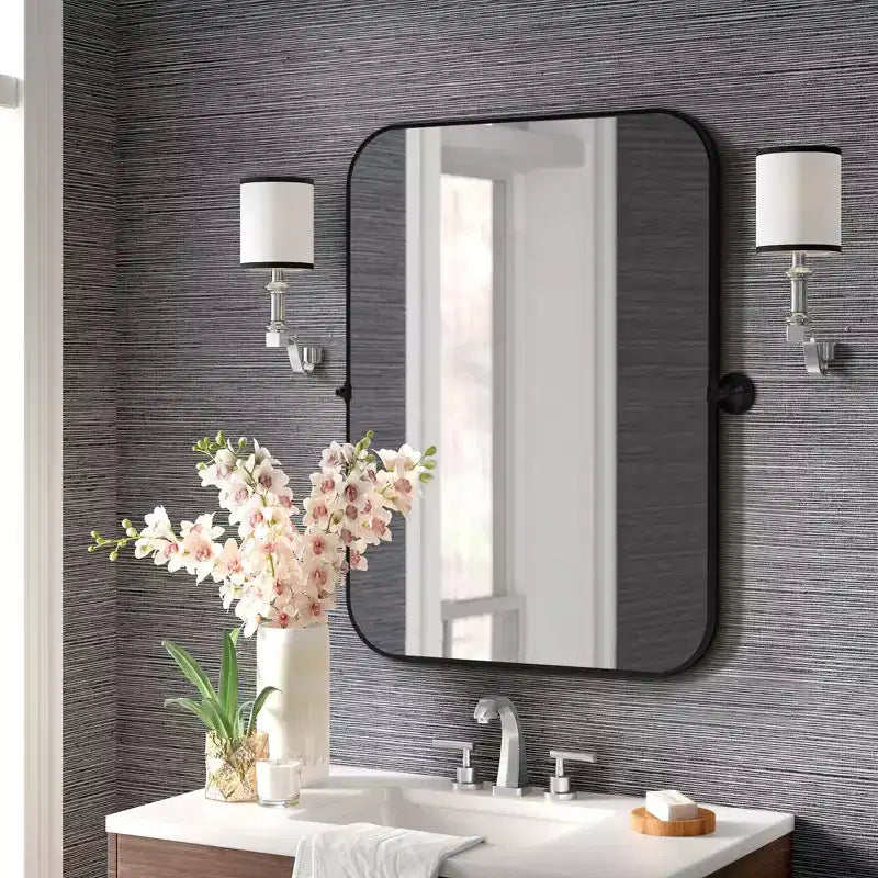 Specchio da bagno Pexfix con cornice in metallo e perno, regolabile a parete per un arredamento moderno
