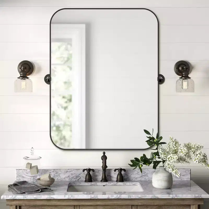 Specchio da bagno Pexfix con cornice in metallo e perno, regolabile a parete per un arredamento moderno