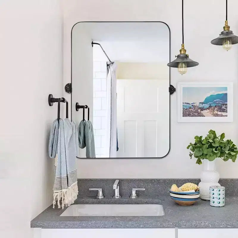 Specchio da bagno Pexfix con cornice in metallo e perno, regolabile a parete per un arredamento moderno