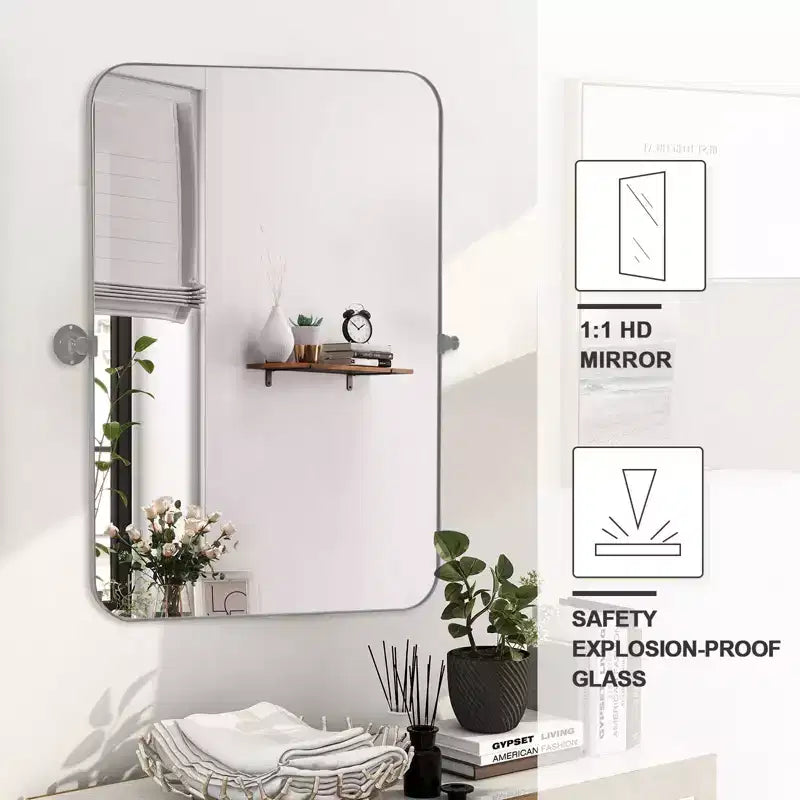 Specchio da bagno Pexfix con cornice in metallo e perno, regolabile a parete per un arredamento moderno