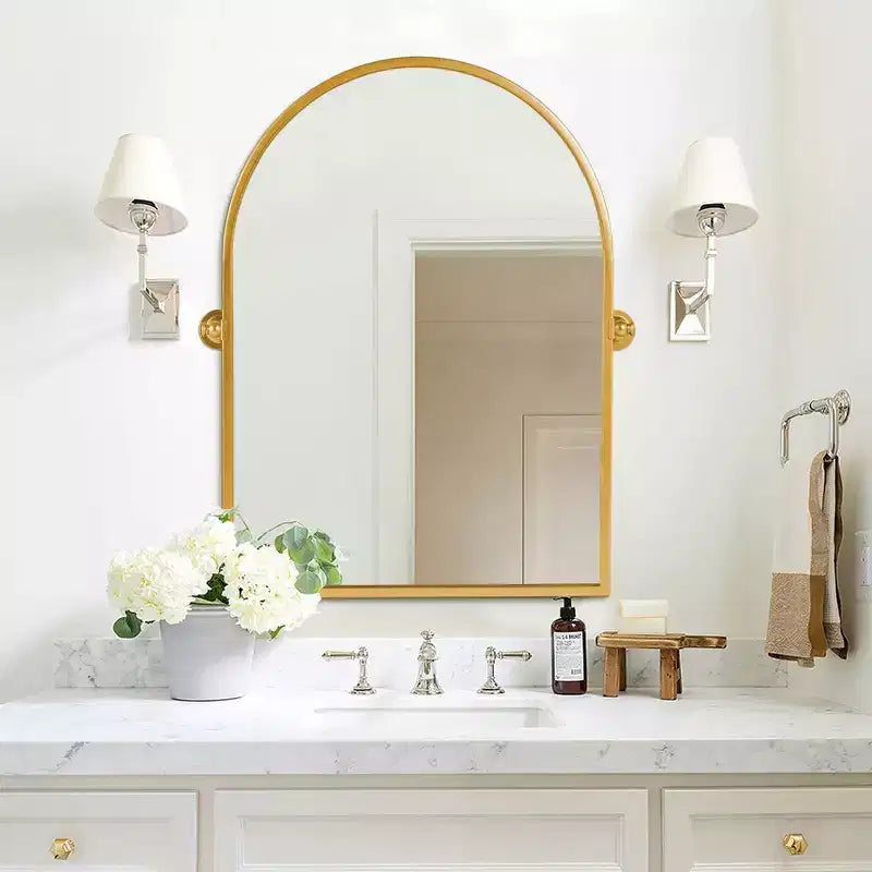 Specchio da bagno Pexfix con cornice in metallo e perno, regolabile a parete per un arredamento moderno