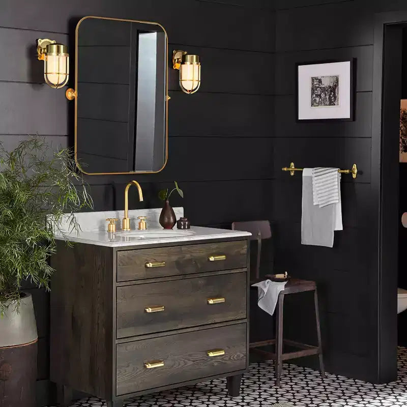 Specchio da bagno Pexfix con cornice in metallo e perno, regolabile a parete per un arredamento moderno