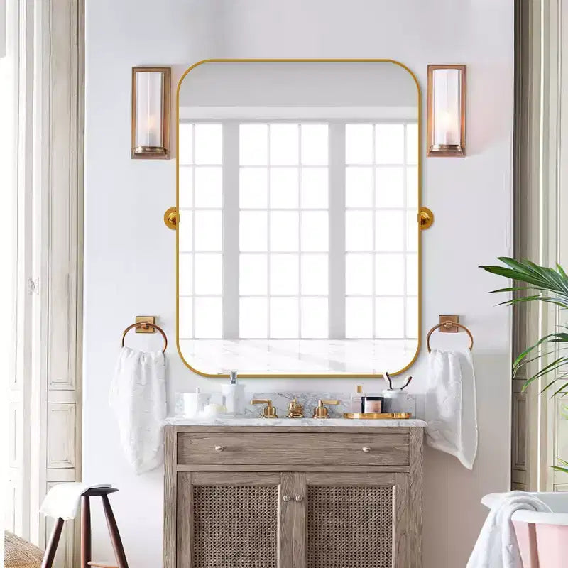 Specchio da bagno Pexfix con cornice in metallo e perno, regolabile a parete per un arredamento moderno