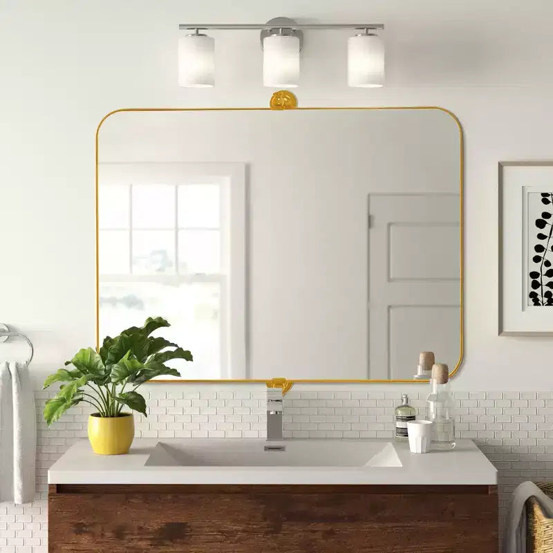 Specchio da bagno Pexfix con cornice in metallo e perno, regolabile a parete per un arredamento moderno