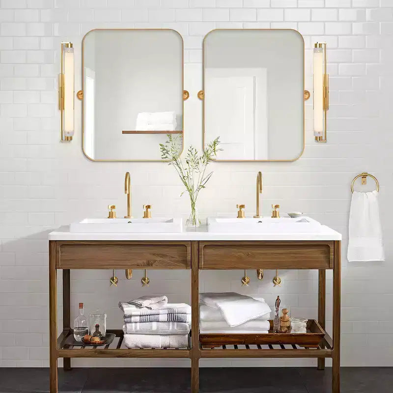 Specchio da bagno Pexfix con cornice in metallo e perno, regolabile a parete per un arredamento moderno