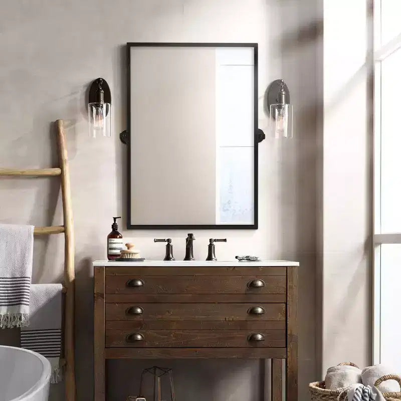 Specchio da bagno Pexfix con cornice in metallo e perno, regolabile a parete per un arredamento moderno