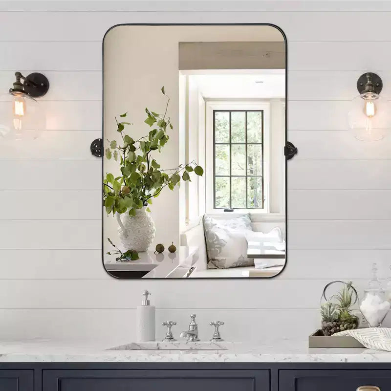 Specchio da bagno Pexfix con cornice in metallo e perno, regolabile a parete per un arredamento moderno