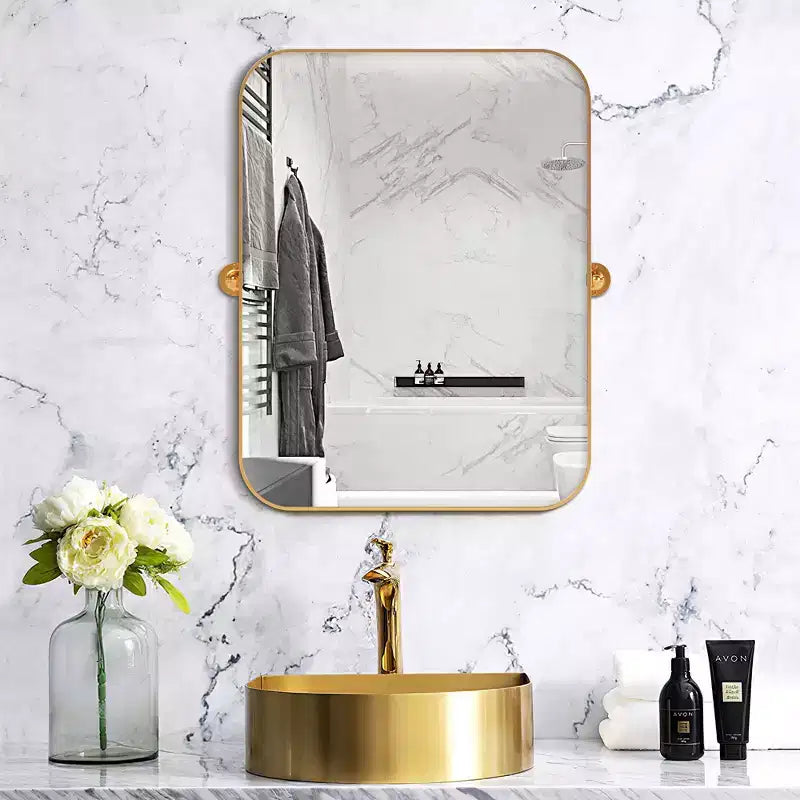 Specchio da bagno Pexfix con cornice in metallo e perno, regolabile a parete per un arredamento moderno