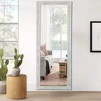 Specchio intero 64x21 pollici in legno massello bianco con staffa - Acciaio temperato