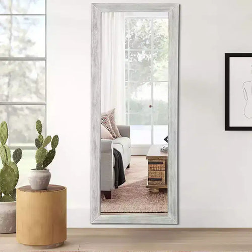 Specchio intero 64x21 pollici in legno massello bianco con staffa - Acciaio temperato