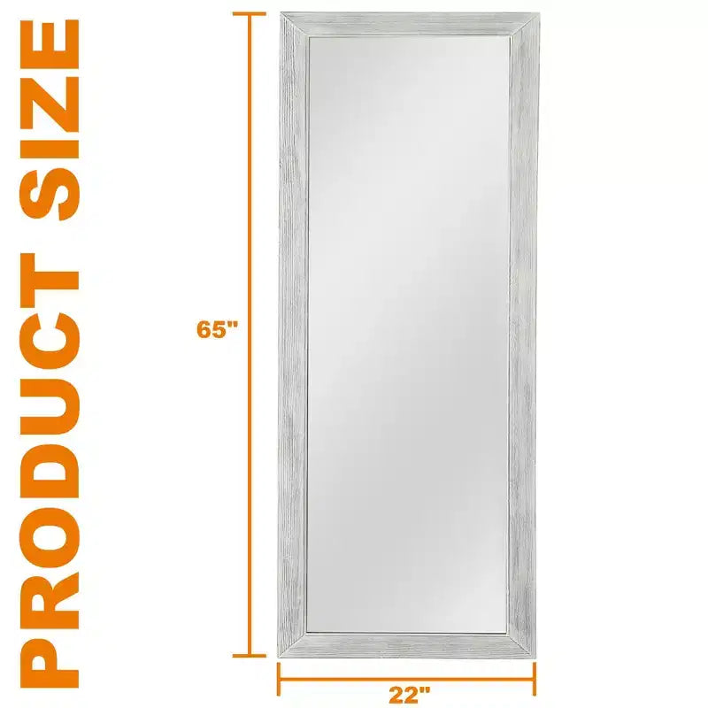 Specchio intero 64x21 pollici in legno massello bianco con staffa - Acciaio temperato