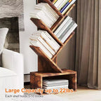 Acekool Libreria vintage a forma di albero, libreria alta a 8 ripiani con cassetto, scaffale salvaspazio per soggiorno, ufficio, studio, 15 x 8 x 52 pollici