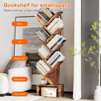 Acekool Libreria vintage a forma di albero, libreria alta a 8 ripiani con cassetto, scaffale salvaspazio per soggiorno, ufficio, studio, 15 x 8 x 52 pollici