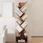 Acekool Libreria vintage a forma di albero, libreria alta a 8 ripiani con cassetto, scaffale salvaspazio per soggiorno, ufficio, studio, 15 x 8 x 52 pollici