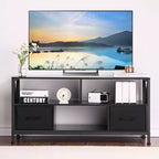 TV Stand, Entertainment Center - for TVs up to 50 Inches, TV Console with 2 Fabric Drawers & Open Shelves, Modern Cabinet (Black)