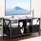 Mobile porta TV, Centro Intrattenimento - per TV fino a 50 pollici, Consolle TV con 2 cassetti in tessuto e ripiani aperti, Mobiletto moderno (Nero)
