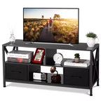 Mobile porta TV, Centro Intrattenimento - per TV fino a 50 pollici, Consolle TV con 2 cassetti in tessuto e ripiani aperti, Mobiletto moderno (Nero)