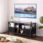 Mobile porta TV, Centro Intrattenimento - per TV fino a 50 pollici, Consolle TV con 2 cassetti in tessuto e ripiani aperti, Mobiletto moderno (Nero)