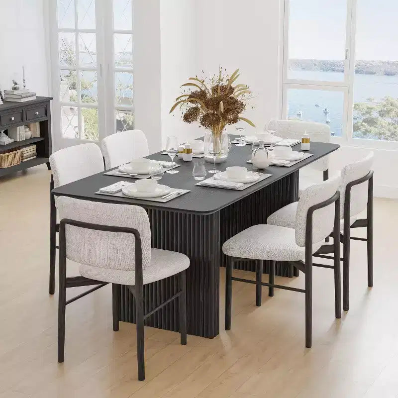 PexFix 67 x 33,5 Tavolo da pranzo in legno massello Tavolo da cucina moderno per 4-6 persone Stile rustico con gambe a onda solida per soggiorno cucina ufficio domestico Nero