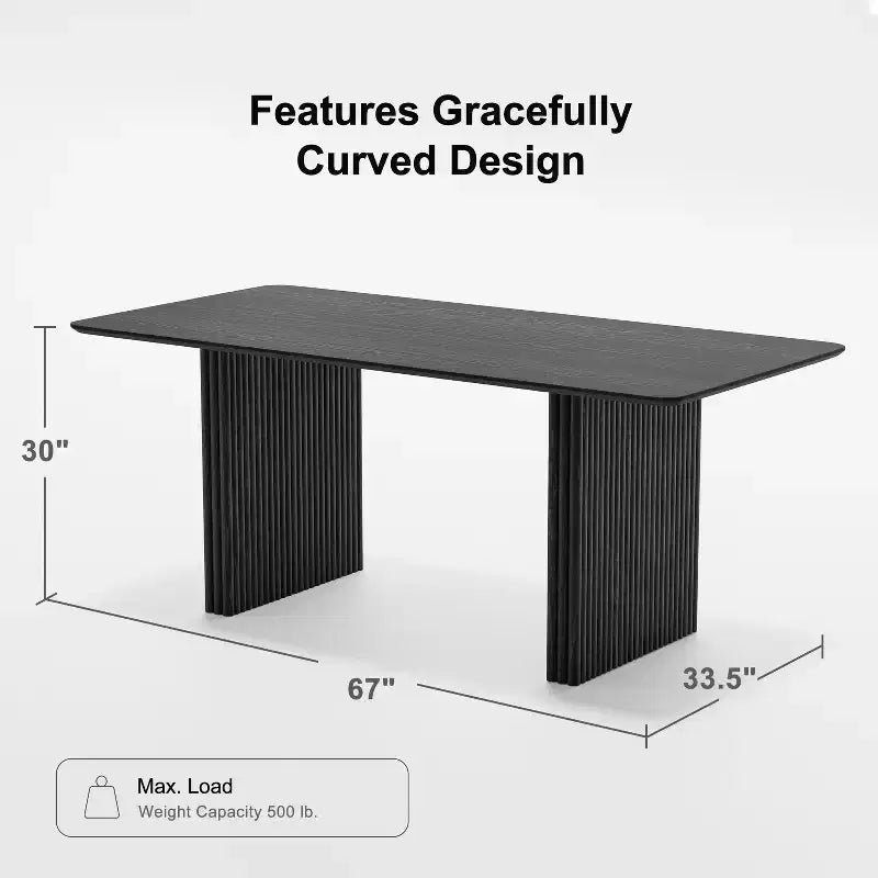PexFix 67 x 33,5 Tavolo da pranzo in legno massello Tavolo da cucina moderno per 4-6 persone Stile rustico con gambe a onda solida per soggiorno cucina ufficio domestico Nero