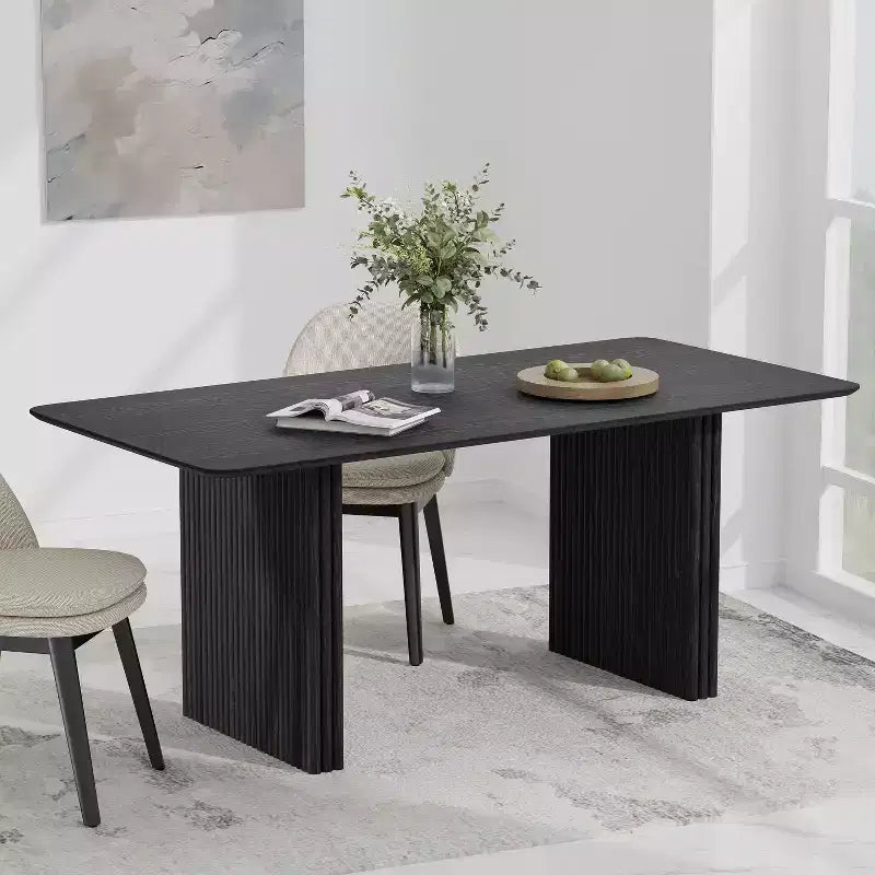 PexFix 67 x 33,5 Tavolo da pranzo in legno massello Tavolo da cucina moderno per 4-6 persone Stile rustico con gambe a onda solida per soggiorno cucina ufficio domestico Nero