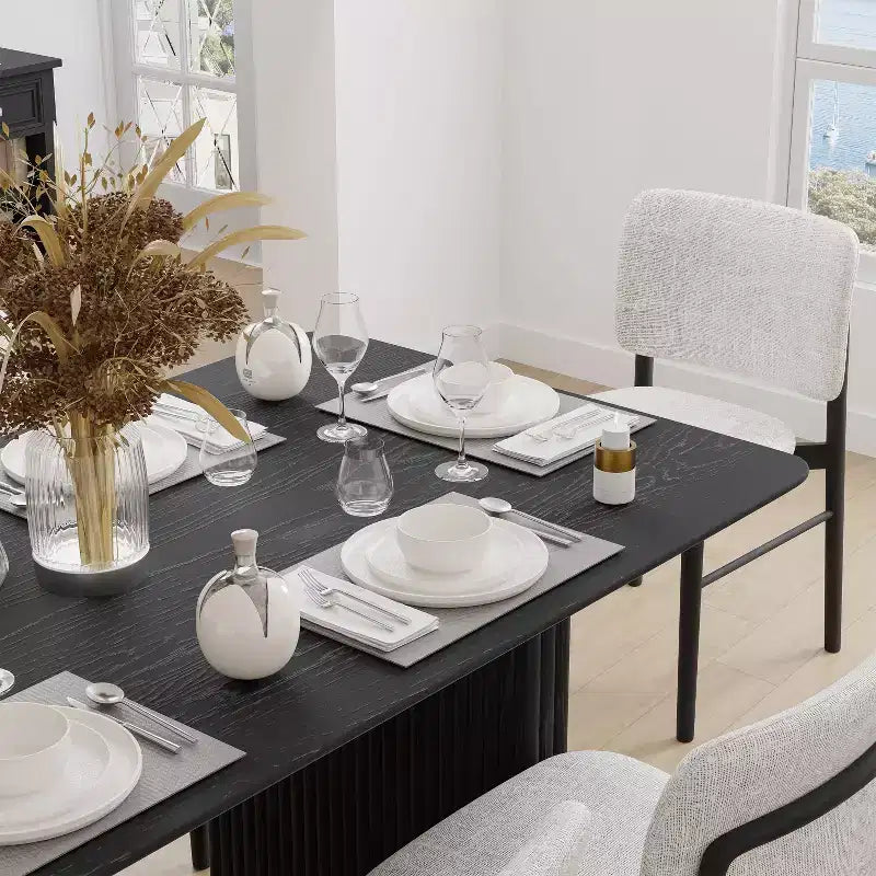 PexFix 67 x 33,5 Tavolo da pranzo in legno massello Tavolo da cucina moderno per 4-6 persone Stile rustico con gambe a onda solida per soggiorno cucina ufficio domestico Nero