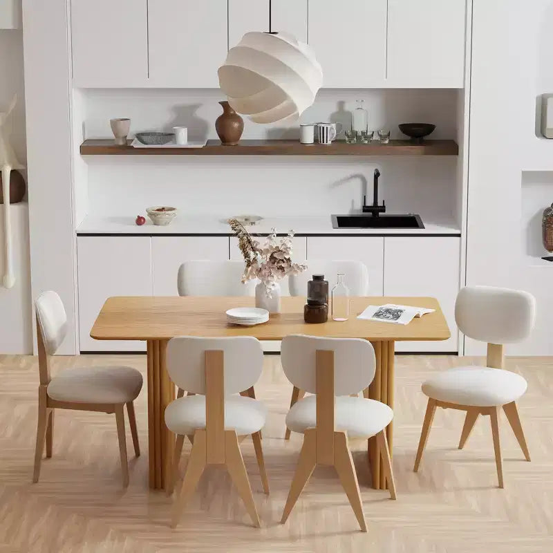 PexFix 67 x 33.5 Solid Wood Farmhouse Dining Table for 4-6 Modern Kitchen Table with Solid Wave Legs for Living Room Kitchen Home Office Natural