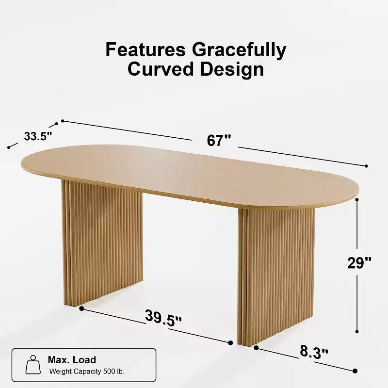 PexFix 67 x 33.5 Tavolo da pranzo ovale in legno massello Tavolo da cucina moderno Stile rustico con gambe a onda in massello per soggiorno, cucina, ufficio, casa, naturale
