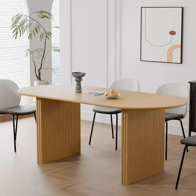 PexFix 67 x 33.5 Tavolo da pranzo ovale in legno massello Tavolo da cucina moderno Stile rustico con gambe a onda in massello per soggiorno, cucina, ufficio, casa, naturale