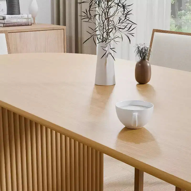 PexFix 67 x 33.5 Tavolo da pranzo ovale in legno massello Tavolo da cucina moderno Stile rustico con gambe a onda in massello per soggiorno, cucina, ufficio, casa, naturale