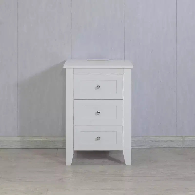 Acekool Comodino con Stazione di Ricarica, Comodino Bianco a 3 Cassetti con Porte USB e Prese di Corrente, Grande Contenitore per Camera da Letto e Soggiorno