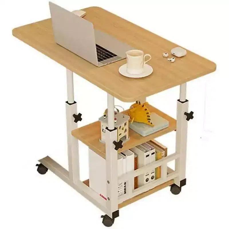 Tavolino a C Acekool regolabile in altezza con ruote, supporto per laptop inclinabile e ripiani portaoggetti, tavolino laterale per divano per casa o ufficio