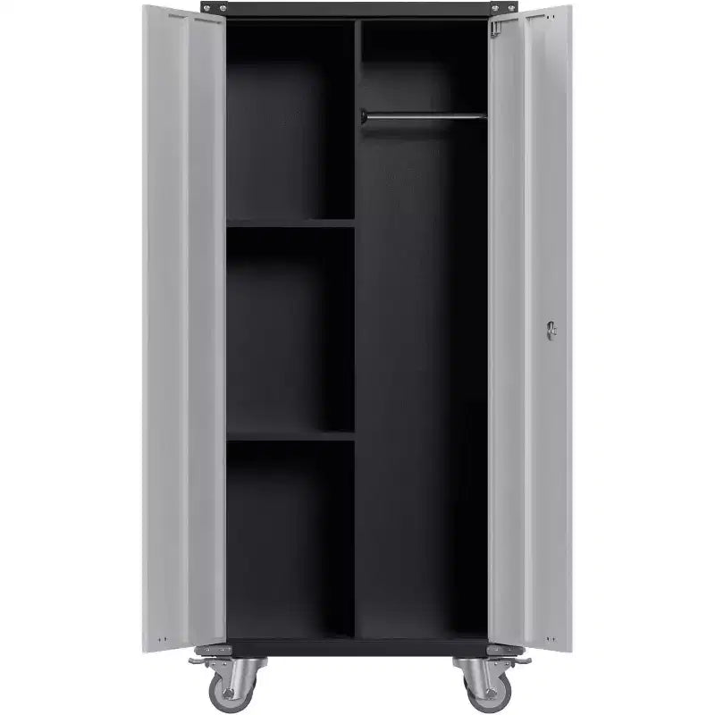 Metal Locker Storage Cabinet with Wheels 71 H with Doors and 2 Shelves Adjustable 4 Adjustable Feet for Home,Garage,Office,Shop