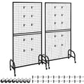 VEVOR 2 Packs Grid Wall Panels, 2.9 x 5.9 ft Wire Grid Panels Display Rack, Movable Art Display Shelf with Wheels and 10 Hooks, Black