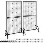 VEVOR 2 Packs Grid Wall Panels, 2.9 x 5.9 ft Wire Grid Panels Display Rack, Movable Art Display Shelf with Wheels and 10 Hooks, Black