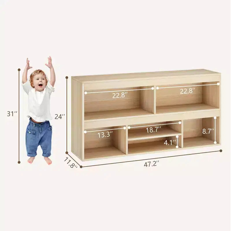COZONY 47 Organizer per giocattoli con cassetto, libreria per bambini in legno e libreria a 5 cubi, contenitore per giocattoli per sala giochi, asilo nido, camera dei bambini, aula